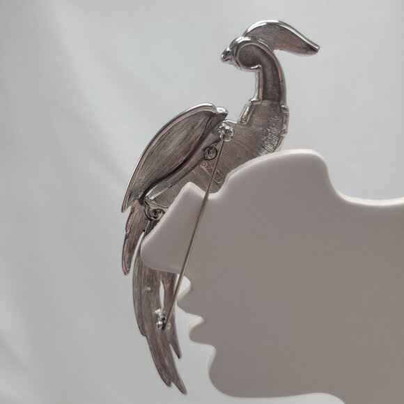 Vtg Monet Large Bird of Paradise Brooch Pin Pave Rhinestone Silver Tone Elegant - Picture 10 of 11